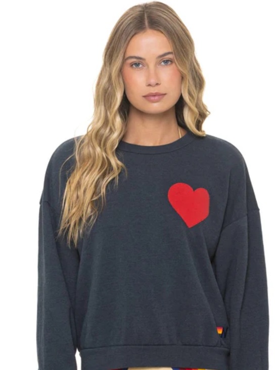 Aviator Nation Tops - AVIATOR NATION Women's Charcoal Sweatshirt with Red Heart Accent
